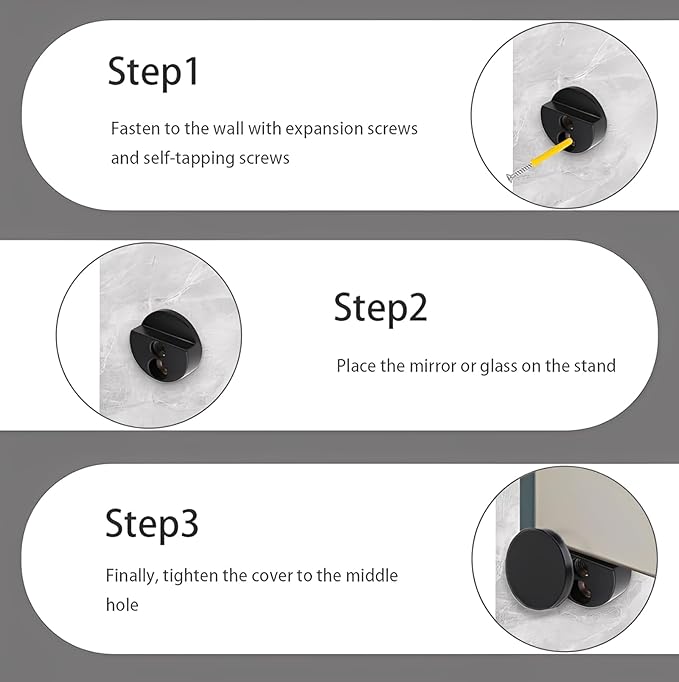 Aluminum Mirror Mounting Clips, Round Shape Wall-Mounted Mirrors Bracket, Glass Clips Clamps Holder, Dresser Mirror Fixed Fitting for 5-11mm Thick Mirror 8 Pieces (Black)