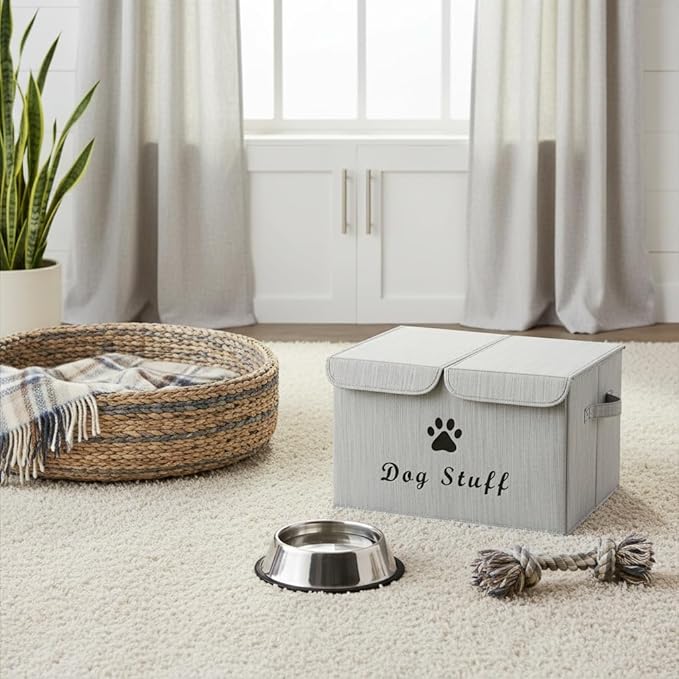 Morezi Dog toy box with lid storage organizer perfect basket for toys living room, playroom, closet, home organization and storage - Bamboo Gray