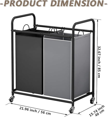 SUOERNUO Laundry Hamper Basket 2 Bag Laundry Sorter Cart with Rolling Lockable Wheels and Removable Bags Laundry Organizer Cart for Clothes Storage