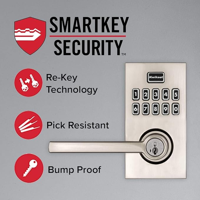 Kwikset SmartCode 917 Keypad Keyless Entry Contemporary Residential Electronic Lever Lock Deadbolt Alternative with Halifax Door Lever and SmartKey Security, Polished Chrome