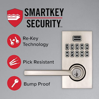 Kwikset SmartCode 917 Keypad Keyless Entry Traditional Residential Electronic Lever Deadbolt Alternative with Tustin Door Handle and SmartKey Security, Satin Nickel