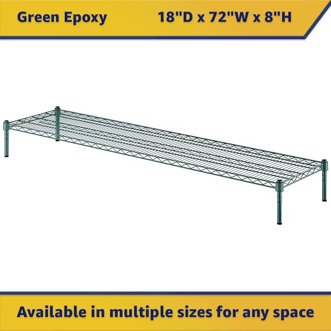 18" x 72" x 8" Green Epoxy Wire Storage Shelf, Dunnage Rack, Commercial 1 Tier Small Shelf
