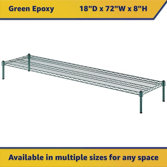 18" x 72" x 8" Green Epoxy Wire Storage Shelf, Dunnage Rack, Commercial 1 Tier Small Shelf