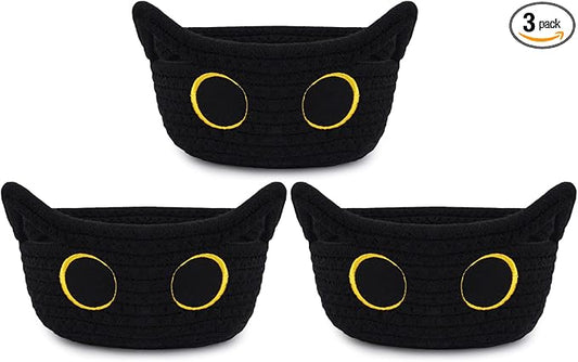 3 Pack Small Highland Cute Cow Storage Baskets for Organizing,Woven Decorative Gift Basket, Nursery Shelves Rope Cotton Storage Bins for Gifts Empty, Mini Burr Baby Shower with Handles,7 IN