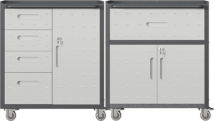 Metal Tool Cabinet,Garage Storage Cabinet System,Wall Cabinet & Locking Rolling Tool Cabinet with Doors and Adjustable Shelves,Steel Tool Cabinets for Home (2 Pcs-StyleF, Black & Grey)
