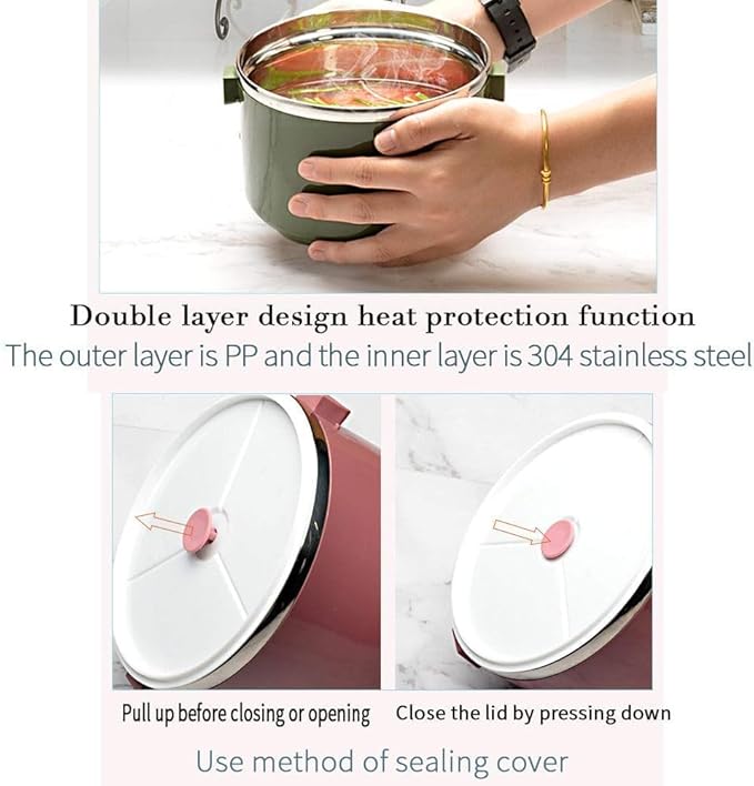 SANQIAHOME 2 Tier Stackable Stainless Steel Lunch Box Sealed(pink, 2 layers) with spoon and fork