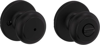 Kwikset Cove Interior Privacy Door Knob with Lock, Door Handle for Bathroom and Bedroom, Matte Black Keyless Turn Lock Doorknob (Pack of 4)