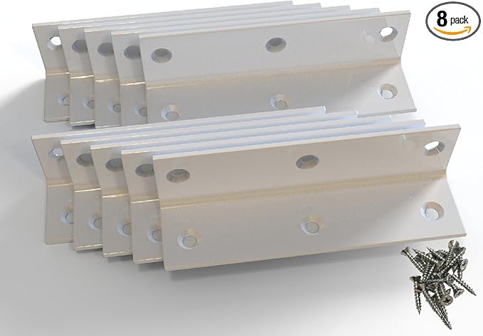 White Stainless Steel Corner Bracket,Joint Right Angle Bracket,L Shape Heavy Duty Metal Corner Brace Hardware Brackets Supporter for Wood Aufuga (8, 4x1x1)