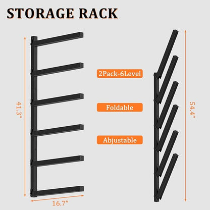 Tuenort 6-Level Lumber Rack, Wall Mount Wood Organizer and Lumber Storage Rack, Wall Storage Rack for Garage Indoor & Outdoor, Black