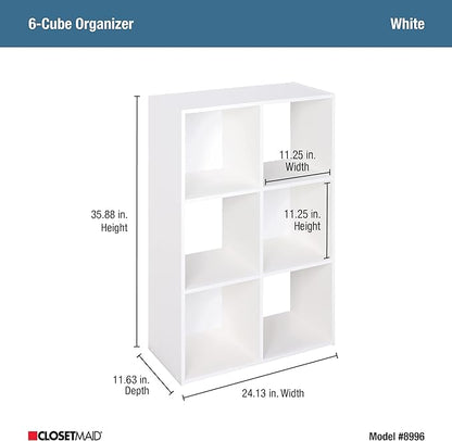 ClosetMaid Cubeicals 6 Cube Storage Shelf Organizer Bookshelf, Stackable, Vertical or Horizontal, Easy Assembly, Wood, White Finish