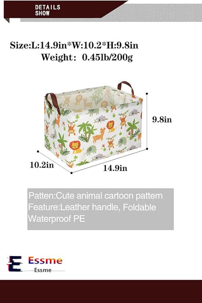 Essme Rectangular Animals Storage Basket,Green Baskets,Nursery Storage Bin Organizer with Handles for Jungle Decor,Shelf Bins,Animal Basket.(Jungle animal)