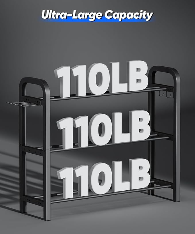 Adjustable Dumbbell Rack, Weight Storage Stand Holder for Dumbbells & Kettlebells, Heavy-Duty Home Gym Organizer with 6 Hook for Home Gym Equipment Accessories (Rack Only)