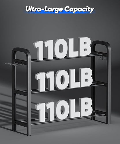 Adjustable Dumbbell Rack, Weight Storage Stand Holder for Dumbbells & Kettlebells, Heavy-Duty Home Gym Organizer with 6 Hook for Home Gym Equipment Accessories (Rack Only)