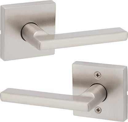 Kwikset Halifax Interior Passage Door Handle, Lever For Closet and Hallway Doors, Reversible Non-Locking Handle Lever, Satin Nickel, with Microban Protection
