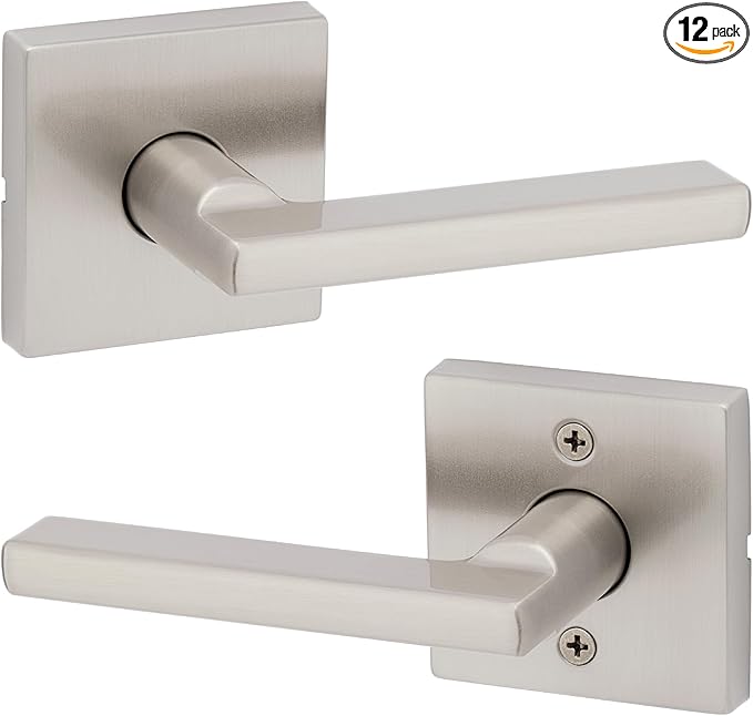 Kwikset Halifax Interior Passage Door Handle,Lever for Closet and Hallway Doors,Reversible Non-Locking Handle Lever,Satin Nickel,with Microban Protection,(Pack of 12)