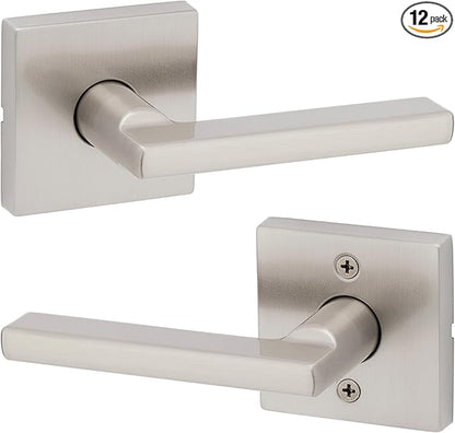Kwikset Halifax Interior Passage Door Handle,Lever for Closet and Hallway Doors,Reversible Non-Locking Handle Lever,Satin Nickel,with Microban Protection,(Pack of 12)