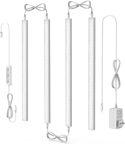 ASOKO Under Cabinet Led Light Plug in, Dimmable Cold White 5000K, 4 Pack 12 inch Linkable Led Under Counter Lights for Kitchen