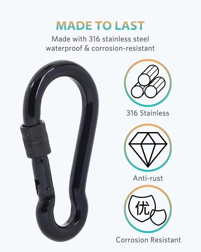 Carabiner Clips, 316 Stainless Steel Carabiner Clip, Heavy Duty Carabiner Hooks, Keychain Carabiners, Multi-Purpose Spring Snap Hook for Dog Leash, Outdoor Camping, Swing, Hammock