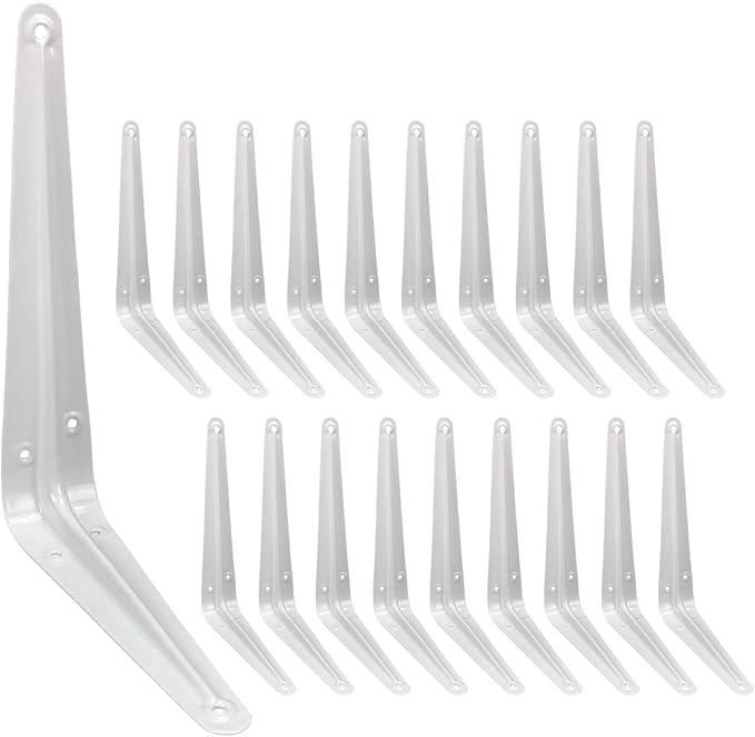 Shelf Brackets 8 Inch, 20 Pack White Metal Heavy Duty L Adjustable Floating Shelves Bracket, 8 x 6 Inch Industrial Pipe Decorative Shelf Angle Bracket for Wall with Screws
