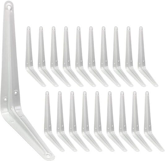Shelf Brackets 8 Inch, 20 Pack White Metal Heavy Duty L Adjustable Floating Shelves Bracket, 8 x 6 Inch Industrial Pipe Decorative Shelf Angle Bracket for Wall with Screws