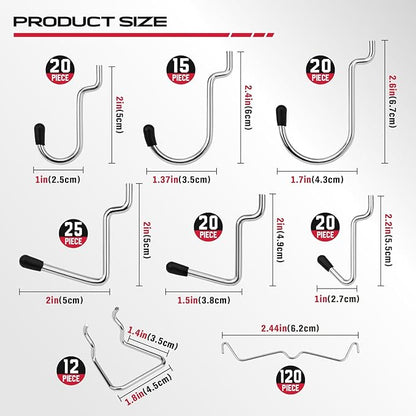 300-Piece Pegboard Hook Set, Pegboard Organizer Accessories for Hanging, Durable Metal Hooks for Tool Organization, Garage, Workshop, and Craft Storage