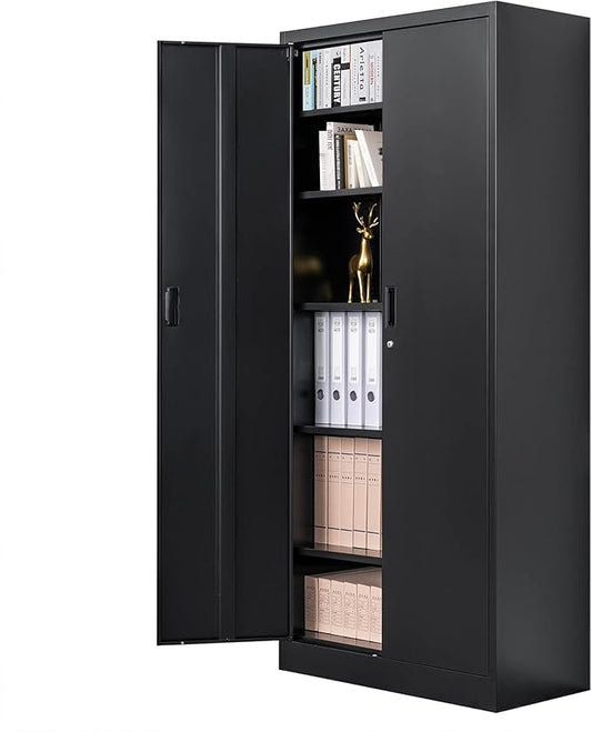 CMY Metal Storage Cabinet, 71" H Locking Cabinet with 5 Adjustable Shelves, Garage Cabinets for Office, Home, Pantry-Black