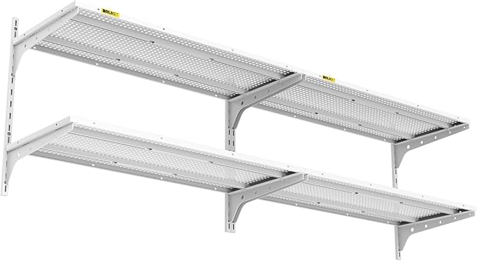 2-Pack 2 Tier 1.3x3ft Garage Shelving Wall Mounted, 15.6x36inch per Shelf Height Cassette Adjustable Floating Shelves (White)