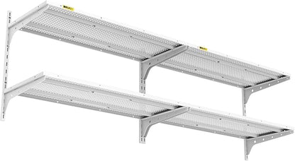2-Pack 2 Tier 1.3x3ft Garage Shelving Wall Mounted, 15.6x36inch per Shelf Height Cassette Adjustable Floating Shelves (White)