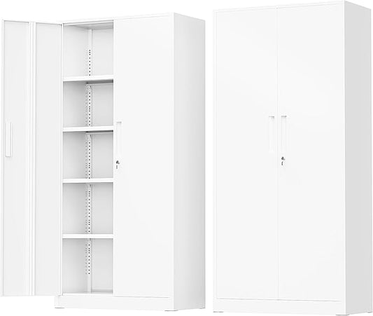 Greenvelly White Metal Storage Cabinet, 72" Locking Storage Cabinets with Doors and 4 Shelves, Tall Tool Storage Cabinet for Garage, Steel Lockable File Cabinet Metal Locker for Home Office, Classroom
