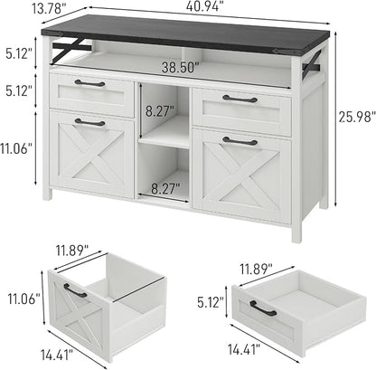 Lateral File Cabinets 4 Drawers with Open Storage Shelf, Farmhouse Filing Cabinet with Adjustable Shelf for Home Office, Filing Organization Storage Cabinets for Hanging Files Letter/A4. Black