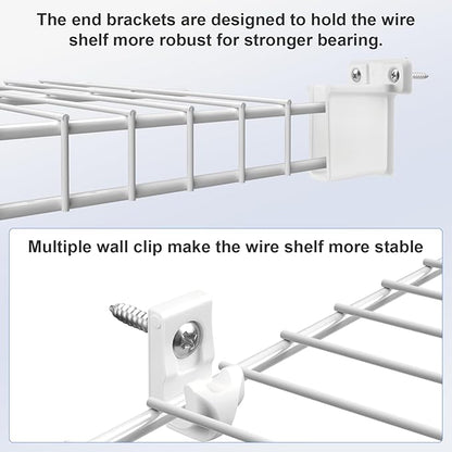 12 Inch Wire Shelf Brackets Set, 4 Pack Metal White Closet Support Bracket with End Brackets & Clips for Wire Shelving Wall Bracket Installation, Support Wire Closet Shelves Racks(4 Pack)