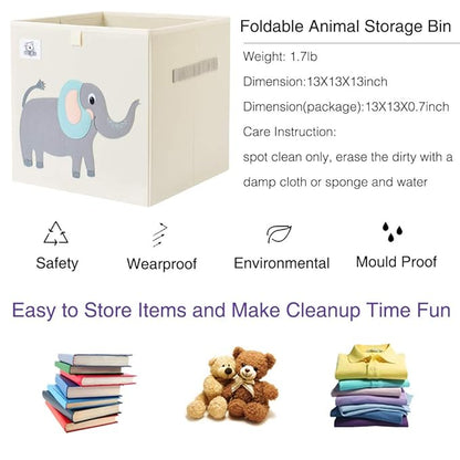 CLCROBD Foldable Animal Cube Storage Bins Fabric Toy Box/Chest/Organizer for Toddler/Kids Nursery, Playroom, 13 inch (Cute Elephant)