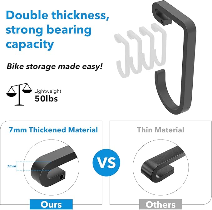 Thickened Bike Hooks for Garage Ceiling Rack: Heavy Duty Overhead Storage Rack Hook for Bicycle, Hold 50 lb, Safe Rack Bike Hanger, Metal, 4 Pack