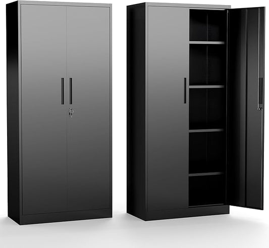 Metal Storage Cabinet with Adjustable Shelves, 72" Steel Garage Storage Cabinets with Lock and 2 Door, Locking Tool Cabinet Utility Cabinets for Garage, Kitchen, Home Office, School, Shop