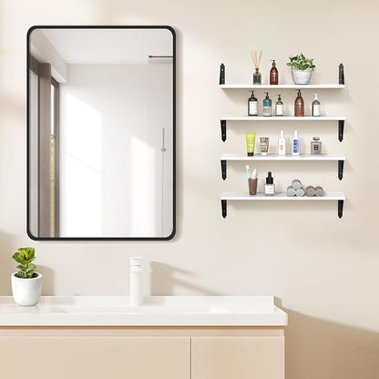 Wood Floating Shelves Set of 4, Rustic Storage Decor Wall Shelves, Wall Mounted Shelf for Living Room, Bedroom 23.6" x 6", White