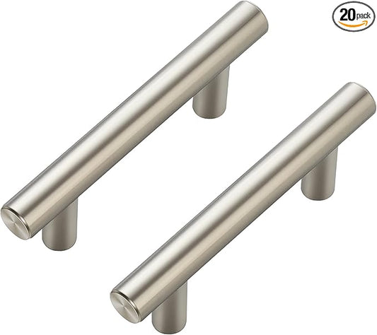 JOY DECOR 20 Pack Cabinet Handles, Brushed Nickel Cabinet Pulls, 2-1/2 in Hole Center Kitchen Cabinet Handles, Stainless Steel T Bar Handles for Dresser Drawers