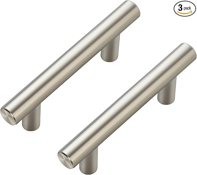 JOY DECOR 3 Pack Cabinet Handles, Brushed Nickel Cabinet Pulls, 2-1/2 in Hole Center Kitchen Cabinet Handles, Stainless Steel T Bar Handles for Dresser Drawers