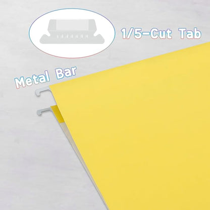 50 Packs Hanging File Folders Yellow,Letter Size 8.5x11, Hanging File Folders with 1/5-cut Tabs,File Folders for Filing Cabinet,Ideal Office, School Classroom Supplies