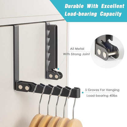 2 Pack Clothes Drying Rack, All Metal Over The Door Hooks, Thickness Adjustable, Collapsible, Space-saving Hangers Organizer, Fit 1/2/5'' Doors (Black)