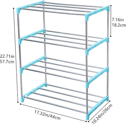 Stackable Small Shoe Rack, Entryway, Hallway and Closet Space Saving Storage and Organization (4-Tier, Blue)
