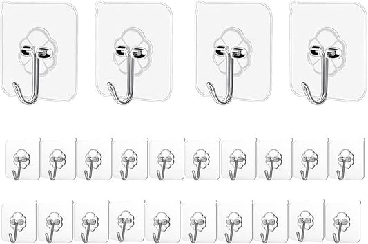 Adhesive Hooks Kitchen Wall Hooks - 24 Packs Heavy Duty 24lb(Max) Nail Free Transparent,Waterproof,Sticky Stainless Hangers for Keys,Bathroom, Shower, Outdoor, Kitchen,Door,Home Improvement,Utility