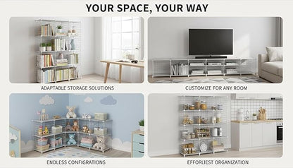 12-Cube Storage Organizer, Metal Wire Cube Shelving Unit, 11.8" L x 11.8" W x 11.8" H, Modular Grid Bookshelf for Closet, Bedroom, Office, White ATTJL12W