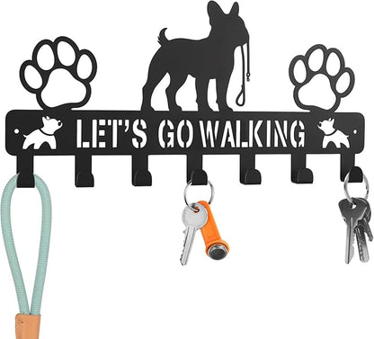 Key Holder Wall Mount & Dog Leash Holder for Wall, Metal Key Rack with 7 Hooks for Entryway/Hallway/Kitchen Decor，Wall Organizer with Screw Anchors (Bulldog, 13.5"×6.2"×0.75")