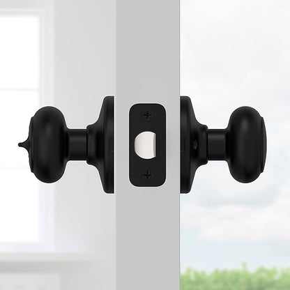 Kwikset Cove Interior Privacy Door Knob with Lock, Door Handle For Bathroom and Bedroom, Matte Black Keyless Turn Lock Doorknob