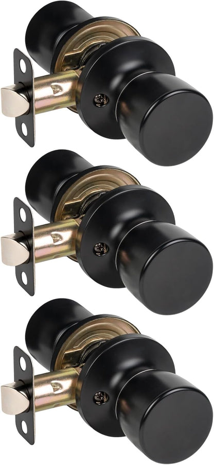 HOSOM Passage Door Knob, Matte Black Door Knobs Keyless Doorknobs for Interior Doors, Hallway, Closet and More, No Locking Door Handle 3 Pack