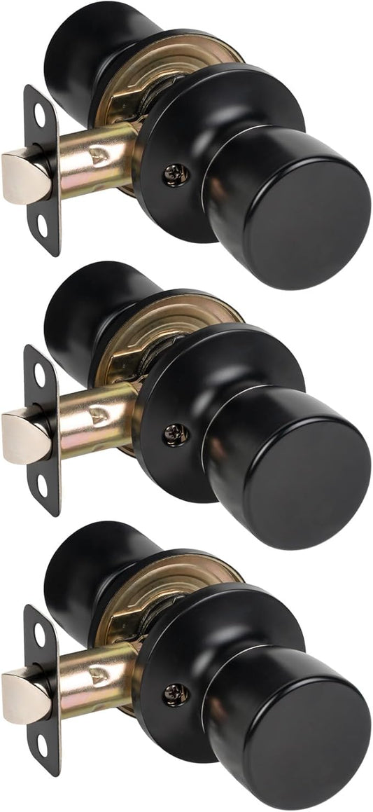 HOSOM Passage Door Knob, Matte Black Door Knobs Keyless Doorknobs for Interior Doors, Hallway, Closet and More, No Locking Door Handle 3 Pack