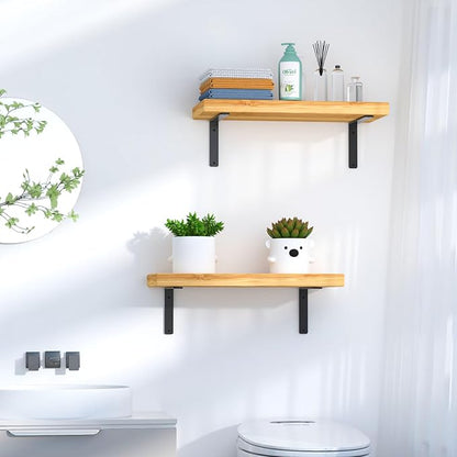 12 Pack - L 6" x H 4" x W1.5, 5mm Thick Black L Shelf Bracket, Iron Shelf Brackets, Metal Shelf Brackets, Floating Shelf, Shelf Supports with Screws