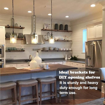 Shelf Brackets 12 Inch 4PCS Heavy Duty Frosted Black Wall Bracket with Lip for Floating Shelves Rustic Iron Metal Shelf Bracket for DIY Open Shelving Hardware Included