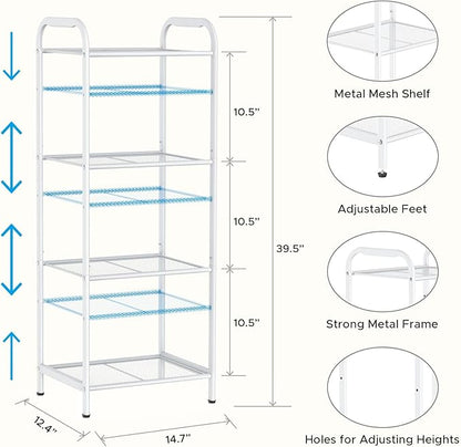 MAX Houser Storage Rack with Shelf,Industrial Style Extendable Plant Stand, Standing Shelf Units for Kitchen, Bathroom, Office,Living Room, Balcony, Kitchen (White, 4 Tier)