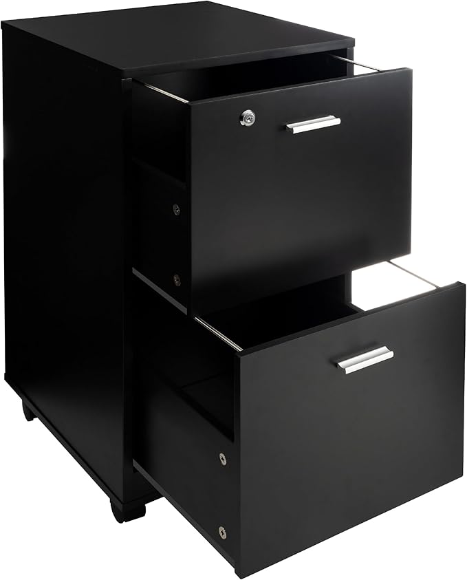 File Cabinet - 2-Drawer Cabinet with Lock and Deep Drawer Storage - Rolling Filing Cabinet for Under The Desk, Home, or Office by Lavish Home (Black)